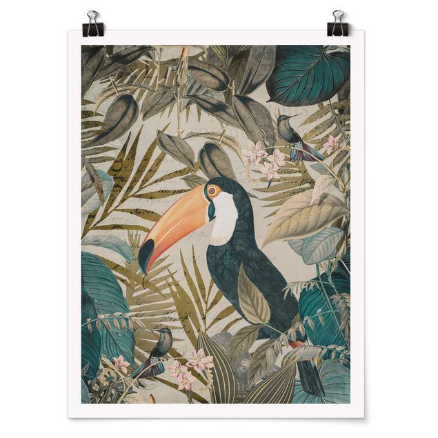 Posters Vintage Collage - Toucan In The Jungle