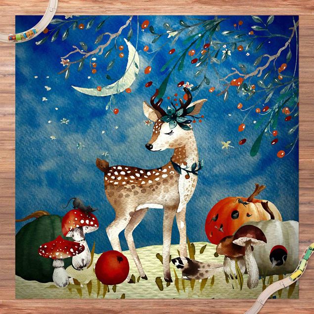 Vloerkleed modern Watercolour Deer In Moonlight