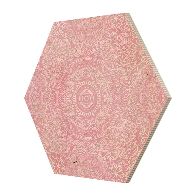 Hexagons houten schilderijen Pattern Mandala Pink