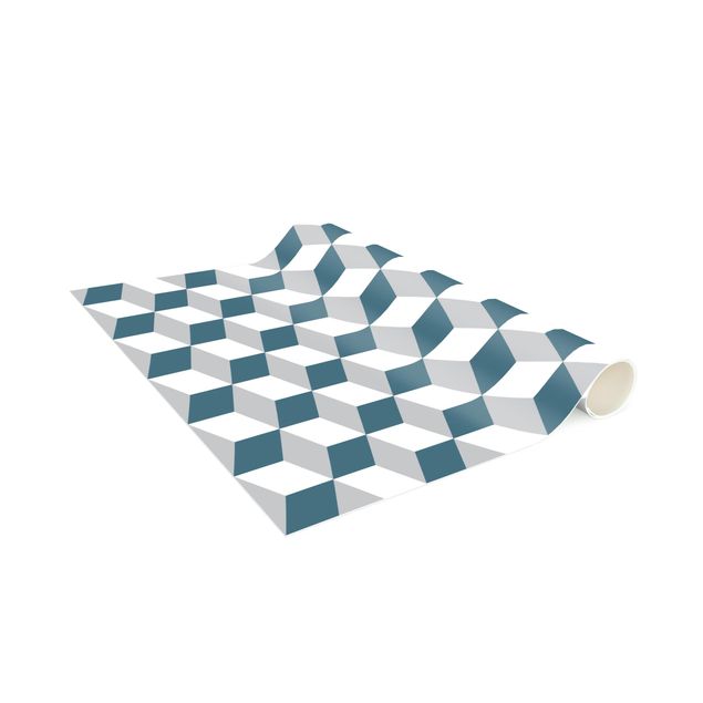 moderne vloerkleden Geometrical Tile Mix Cubes Blue Grey