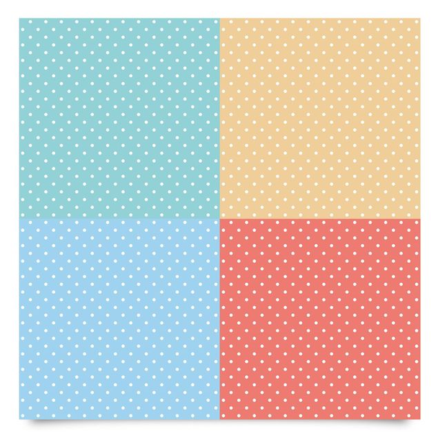 Plakfolien 4 Pastel Colours With White Dots - Turquoise Blue Yellow Red
