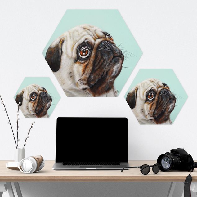 Hexagons Aluminium Dibond schilderijen Reward For Pug