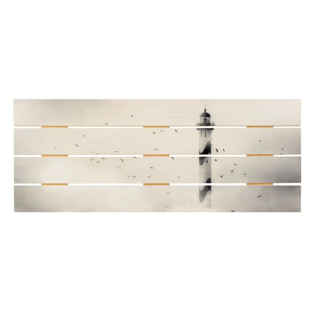 Houten schilderijen op plank Lighthouse In The Fog