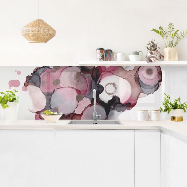 Achterwand voor keuken abstract Pink Beige Drops With Pink Gold
