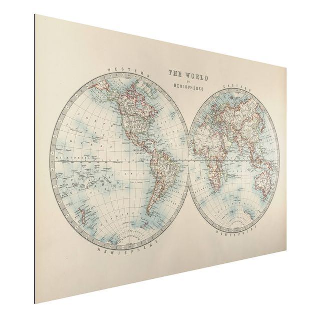 Aluminium Dibond schilderijen Vintage World Map The Two Hemispheres