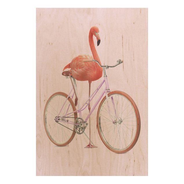 Houten schilderijen Flamingo With Bicycle