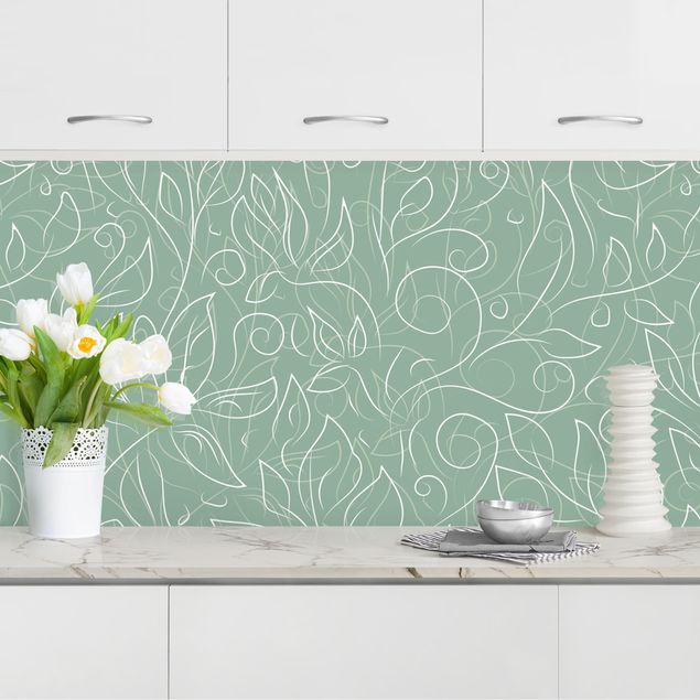 Achterwand voor keuken bloemen Wild Plant Pattern On Green Backdrop