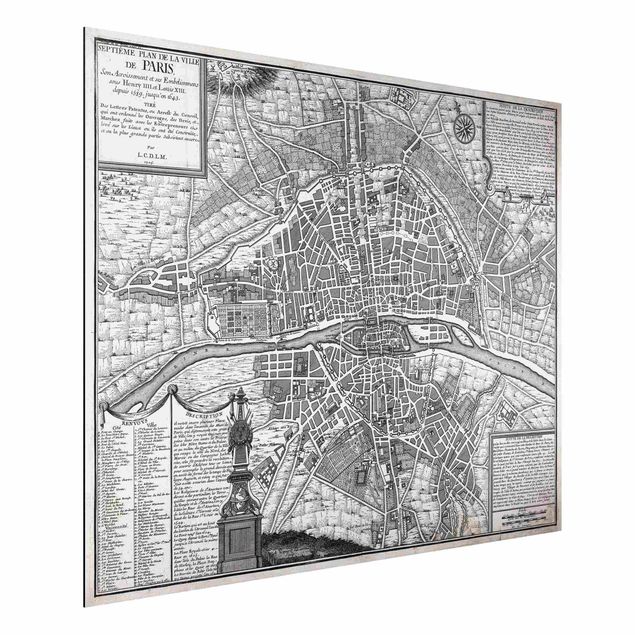 Aluminium Dibond schilderijen Vintage Map City Of Paris Around 1600