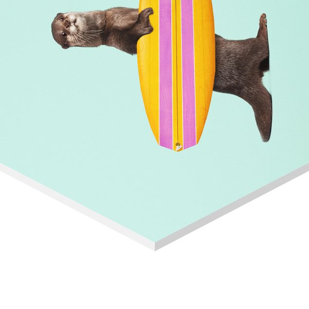 Hexagons Forex schilderijen Otter With Surfboard