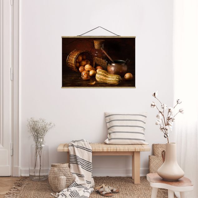 Stoffen schilderij met posterlijst Still Life With Onions