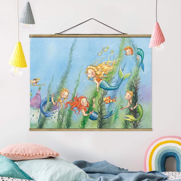 Stoffen schilderij met posterlijst Matilda The Mermaid Princess