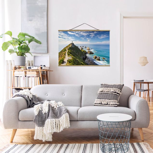 Stoffen schilderij met posterlijst Nugget Point Lighthouse And Sea New Zealand