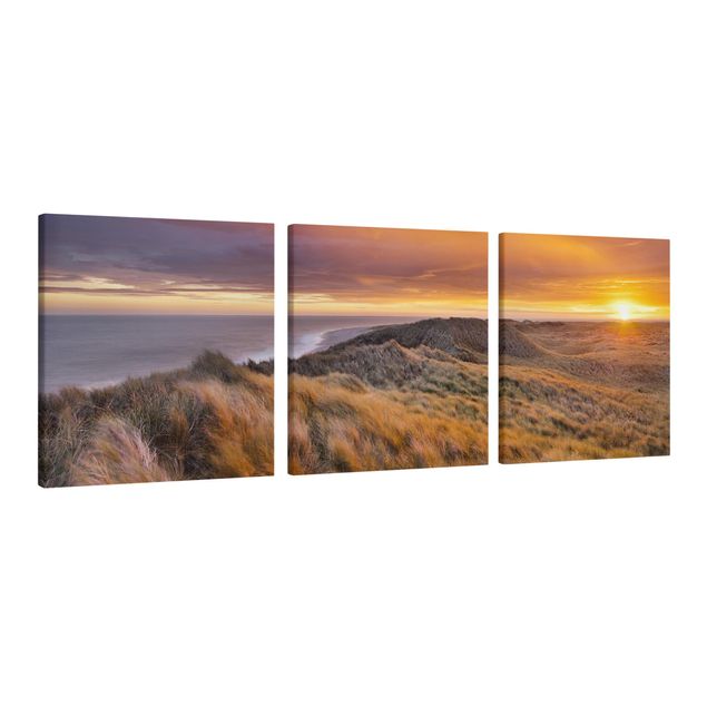 Canvas schilderijen - 3-delig Sunrise On The Beach On Sylt