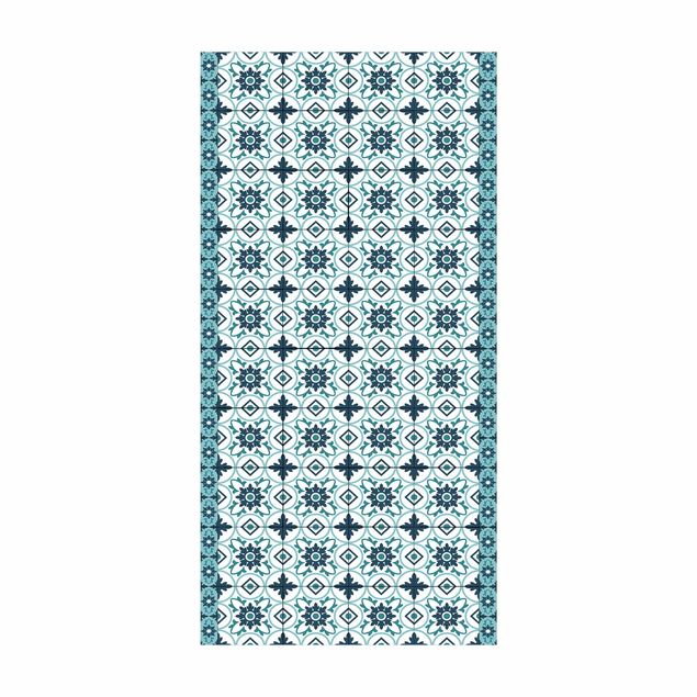 tapijt turquoise Geometrical Tile Mix Flower Turquoise