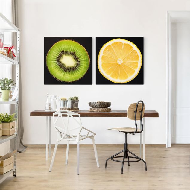 Canvas schilderijen - 2-delig  Lemon and kiwi Close-Up