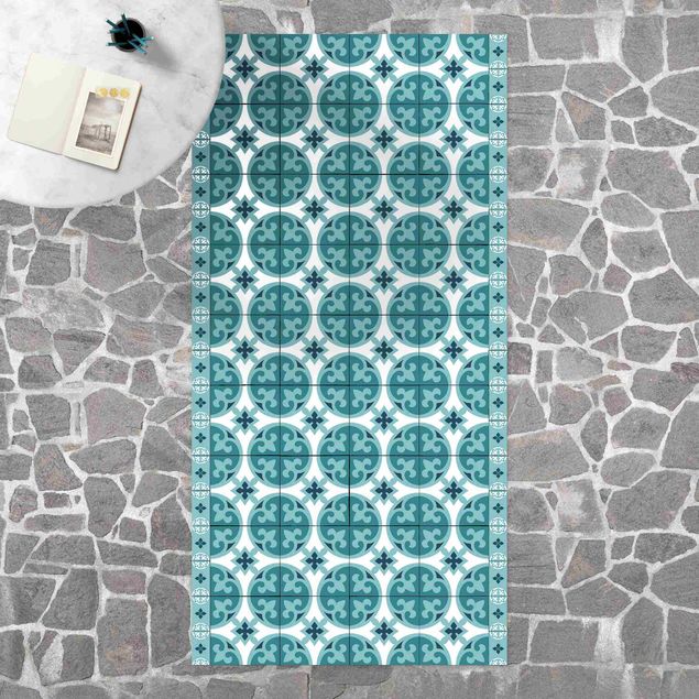 Loper tapijt Geometrical Tile Mix Circles Turquoise