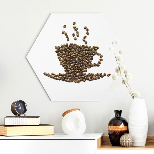 Hexagons Aluminium Dibond schilderijen Coffee Beans Cup