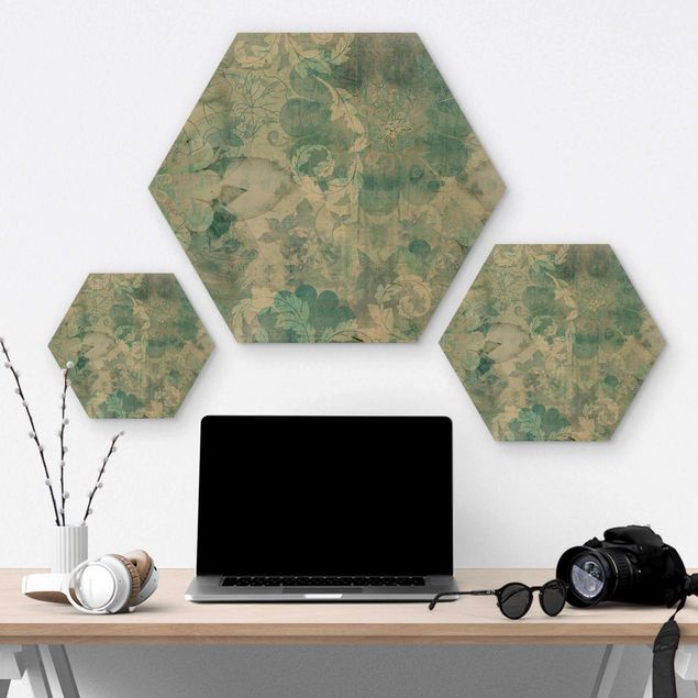 Hexagons houten schilderijen Ice Flowers