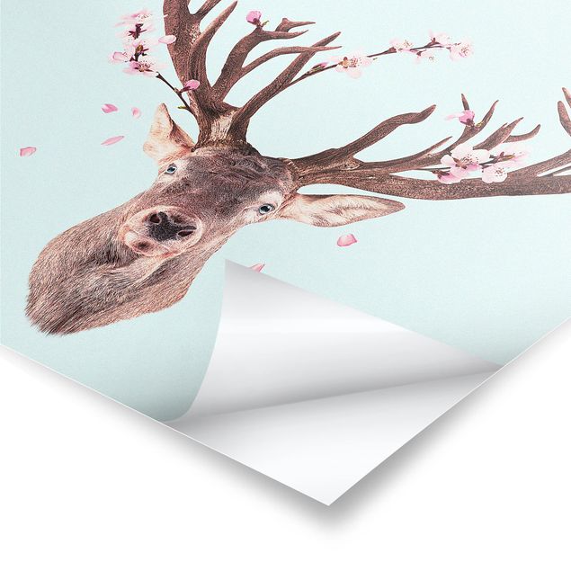 Posters Deer With Cherry Blossoms