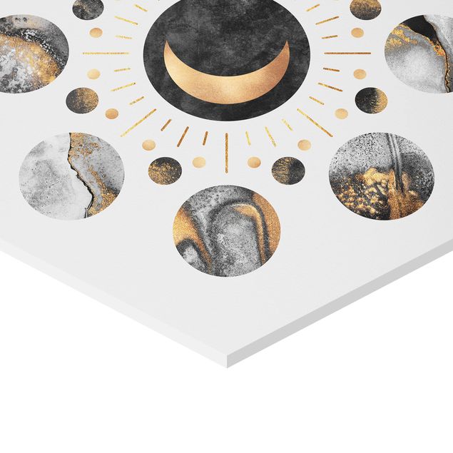 Hexagons Forex schilderijen Moon Phases Abstract Gold