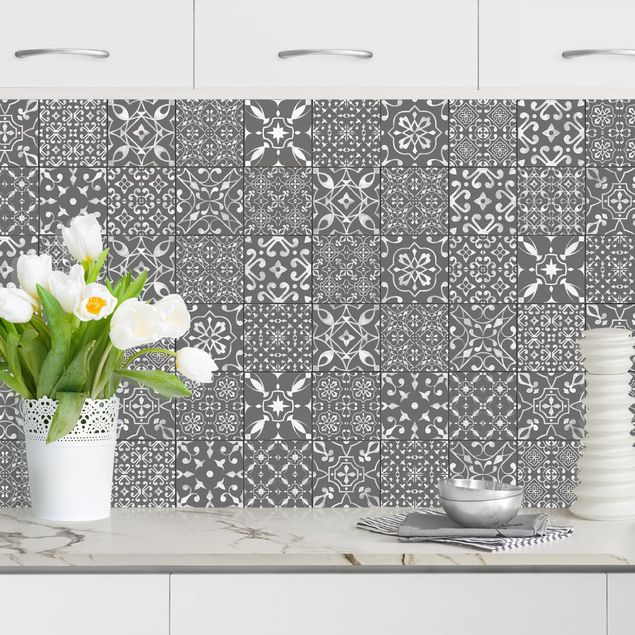 Achterwand voor keuken patroon Patterned Tiles Dark Gray White