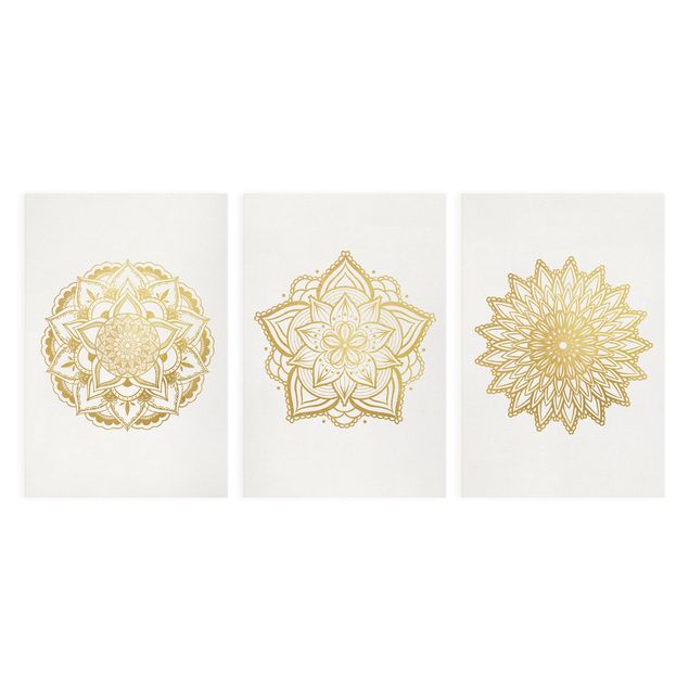 Canvas schilderijen Mandala Flower Sun Illustration Set Gold