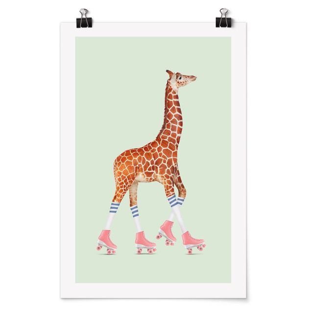 Posters Giraffe With Roller Skates