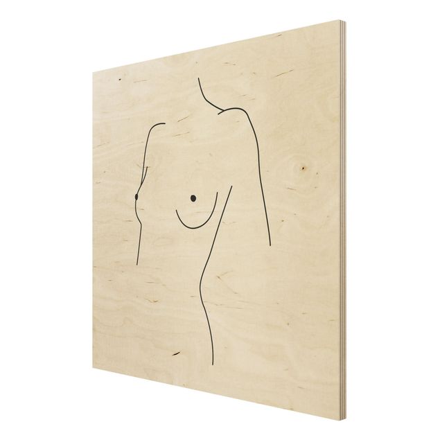 Houten schilderijen Line Art Nude Bust Woman Black And White