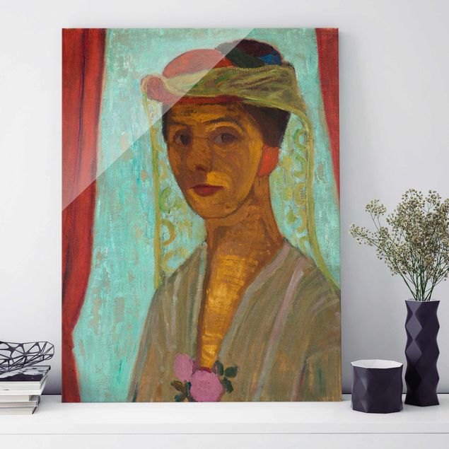 Glas Magnettafel Paula Modersohn-Becker - Self-Portrait with a Hat and Veil