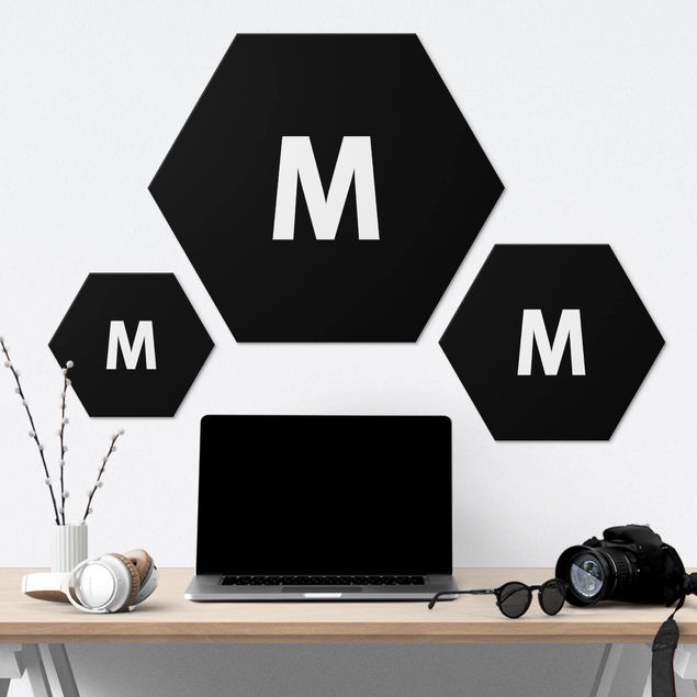 Hexagons Aluminium Dibond schilderijen Letter Black M