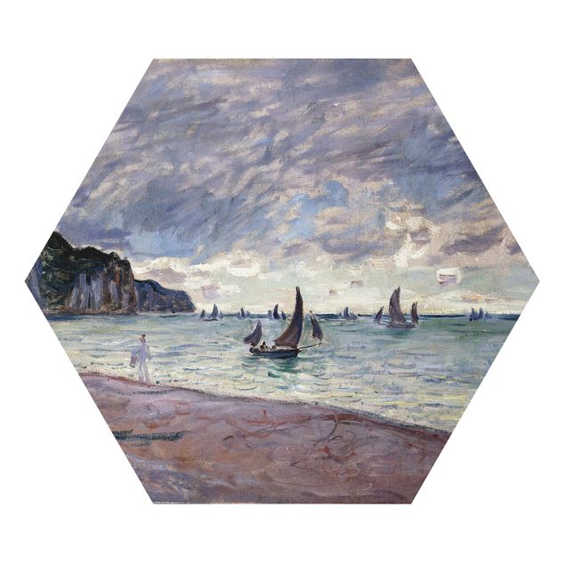 Hexagons Aluminium Dibond schilderijen Claude Monet - Fishing Boats In Front Of The Beach And Cliffs Of Pourville