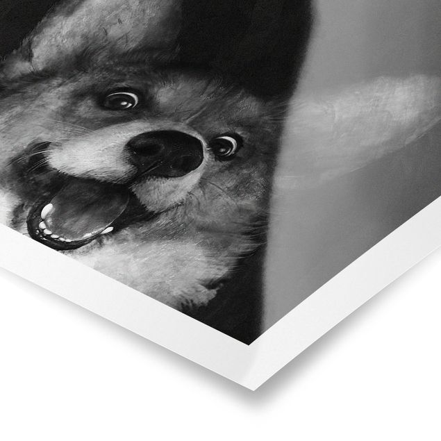 Posters Illustration Dog Corgi Paintig Black And White