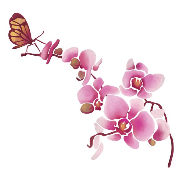 Muurstickers dieren Orchid With Butterfly