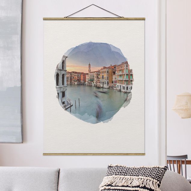 Stoffen schilderij met posterlijst WaterColours - Grand Canal View From The Rialto Bridge Venice
