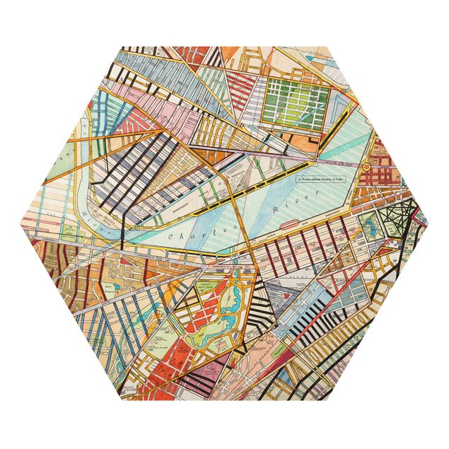 Hexagons Aluminium Dibond schilderijen Modern Map Of Boston