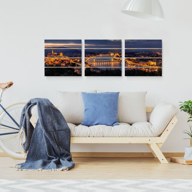 Houten schilderijen op plank - 3-delig View Of Budapest