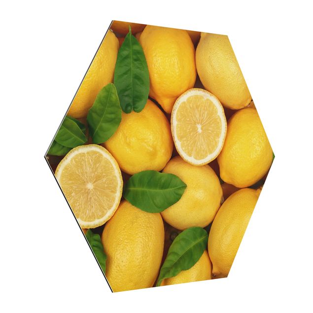 Hexagons Aluminium Dibond schilderijen Juicy lemons