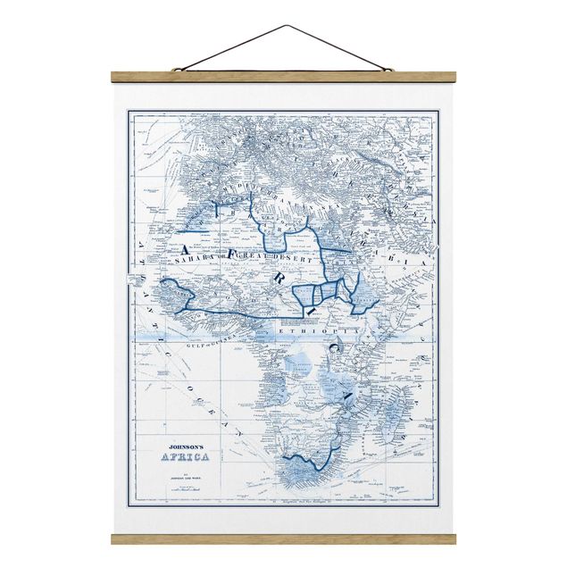 Stoffen schilderij met posterlijst Map In Blue Tones - Africa