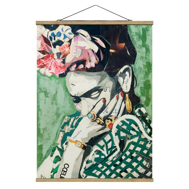 Stoffen schilderij met posterlijst Frida Kahlo - Collage No.3