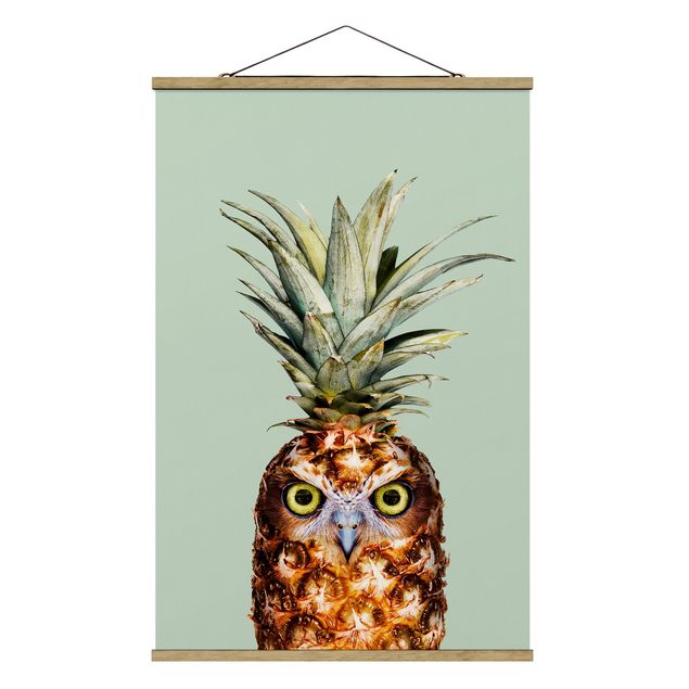 Stoffen schilderij met posterlijst Pineapple With Owl