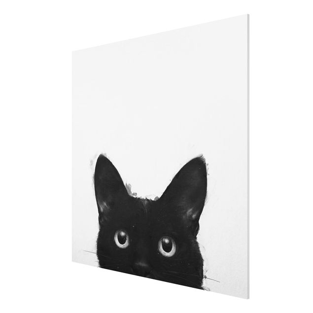Forex schilderijen Illustration Black Cat On White Painting