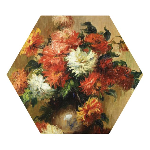 Hexagons Aluminium Dibond schilderijen Auguste Renoir - Still Life with Dahlias