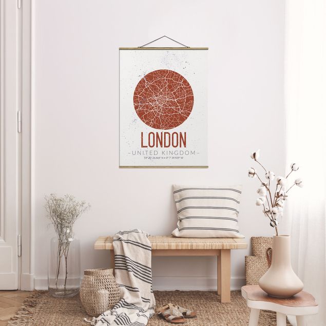 Stoffen schilderij met posterlijst City Map London - Retro