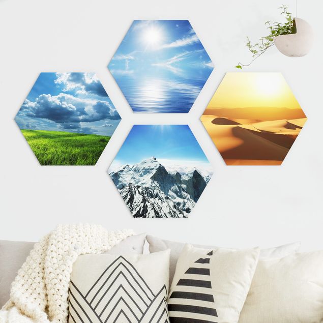 Hexagons Aluminium Dibond schilderijen - 4-delig Elements