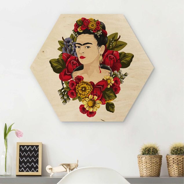 Hexagons houten schilderijen Frida Kahlo - Roses