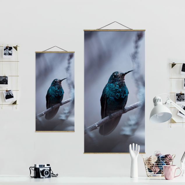 Stoffen schilderij met posterlijst Hummingbird In Winter
