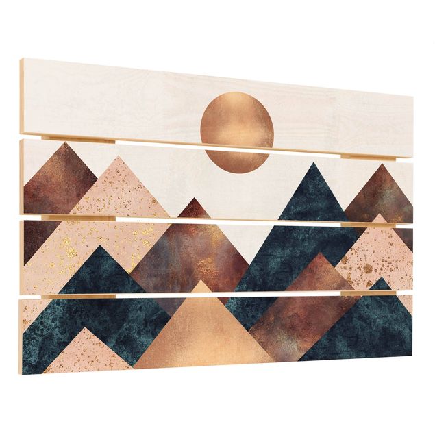 Houten schilderijen op plank Geometric Mountains Bronze