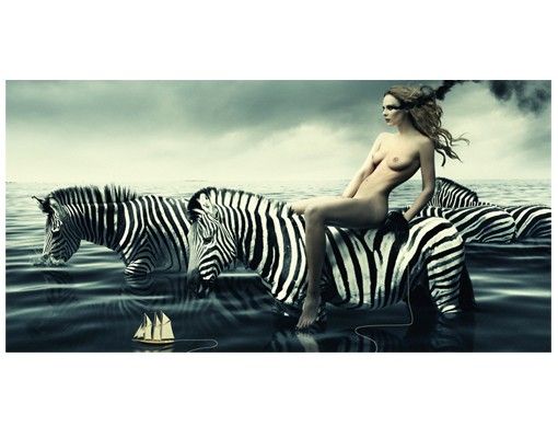 Tegelstickers Woman Posing With Zebras