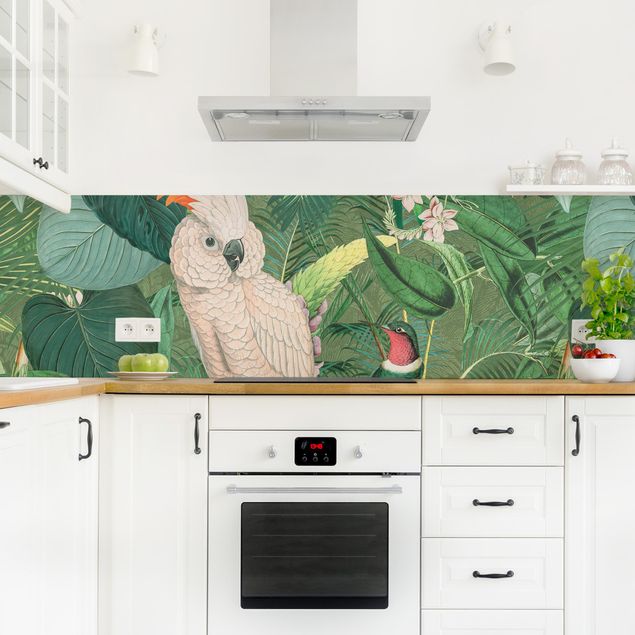 Achterwand voor keuken dieren Vintage Collage - Kakadu And Hummingbird