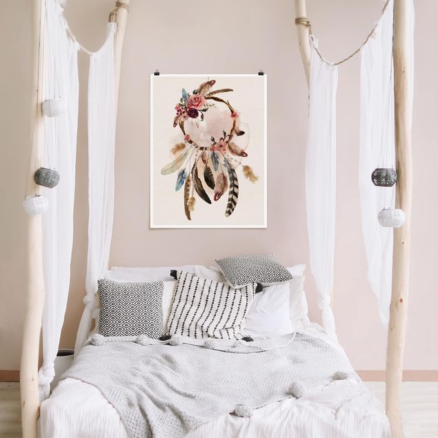Posters Dream Catcher With Roses And Feathers